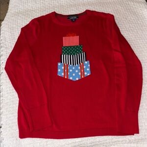 BNWOT Lands' End Red Holiday Sweater with Gifts on Front